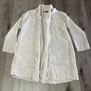 Tahari Cardigan‎ Womens S Beige 100% Linen Light Weight Pocket Open Front